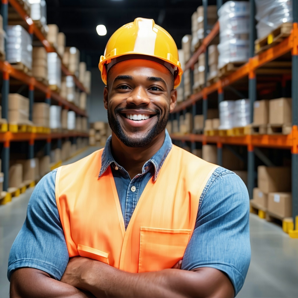 Smiling warehouse worker
